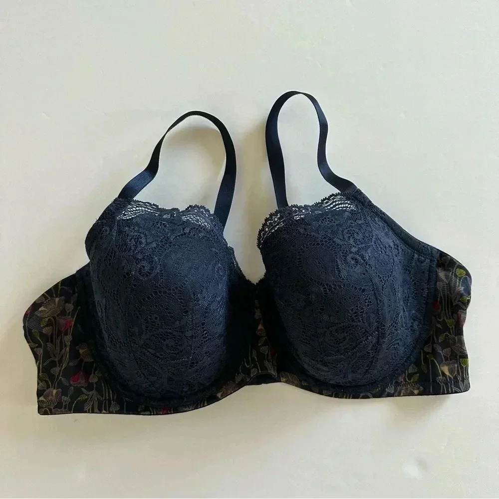 Thirdlove Bra 42C‎ Blue Demi Bra In Bloom Print Underwire Back Close